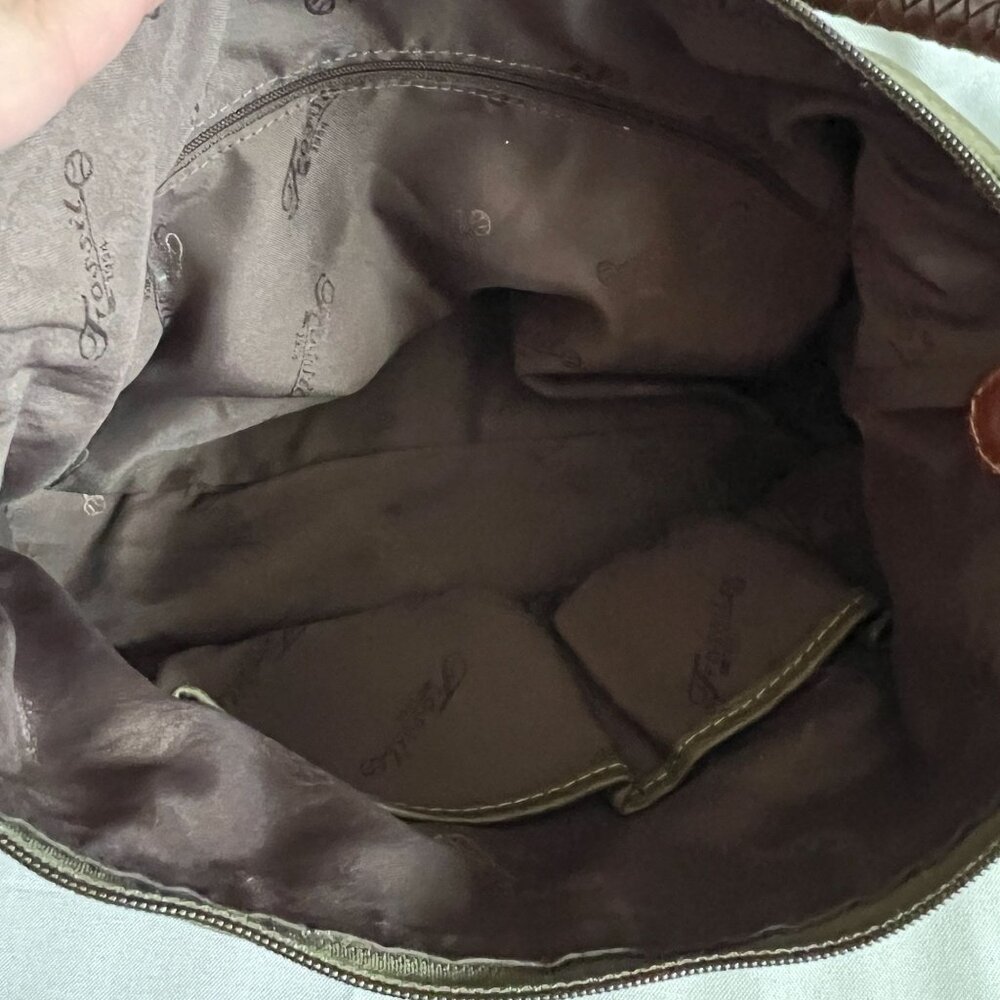 SOLD!!! Fossil Olive Green Leather Shoulder Bag With Braided Brown Strap - Picture 3 of 4